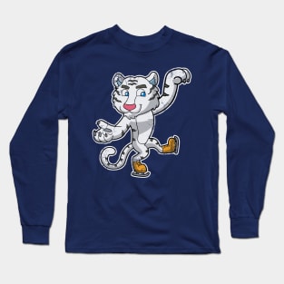 Ice Skater White Tiger Figure Skate Winter Sports Long Sleeve T-Shirt